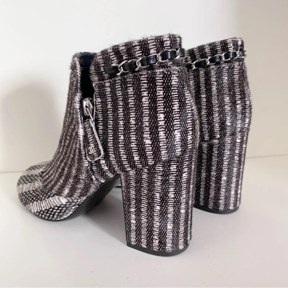 Chanel pony hair chain logo zipper booties